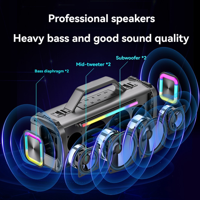 HAIJIAN HJ-68 100W Karaoke Bluetooth Speaker with 2 Wireless Mics, Bluetooth/TF/USB/AUX/TWS, Reverb Sound Card, LED Light