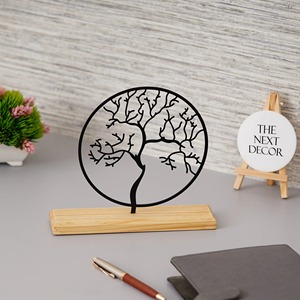 Sculpture de table en bois rond noir, objet décoratif artistique, table moderne pour la maison ou le bureau, provenance d'Inde - Product Image 3