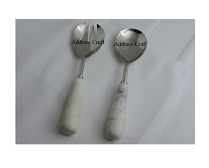 Latest Design <b>Salad</b> Server Set Table Decor High Quality Stainless Steel <b>Salad</b> Serving <b>Spoon</b> and Fork Set Decorative Resin Handle - Product Image 5