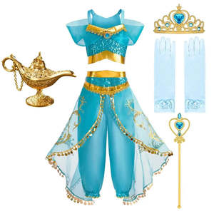 Costume de <span class=keywords><strong>princesse</strong></span> Jasmine de <span class=keywords><strong>Disney</strong></span> pour filles, robe sexy de danseuse Wonder Woman, personnage de dessin animé, avec pantalon gonflable, chapeau et haut pour le carnaval - Product Image 5