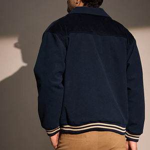 Chaqueta de Béisbol de Invierno Color Azul Marino Sólido, Nueva Llegada 2026, 100% Algodón, Cuello Camisero, Corte Holgado, con Botones, Estilo Varsity - Product Image 3