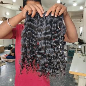 Venta al por mayor brasileño indio 100% máquina doble trama rizo alta calidad suelta onda profunda estilos color natural crudo extensiones humanas - Product Image 1