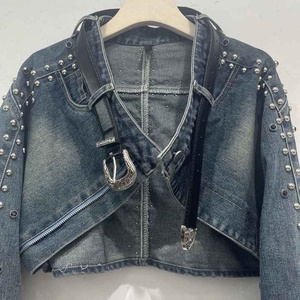 เสื้อโค้ทผ้ายีนส์ผู้หญิงมาใหม่เสื้อโค้ทผ้ายีนส์แต่งกระดุมโลโก้เสื้อโอเวอร์โค้ทลำลองแจ็คเก็ตยีนส์ - Product Image 3