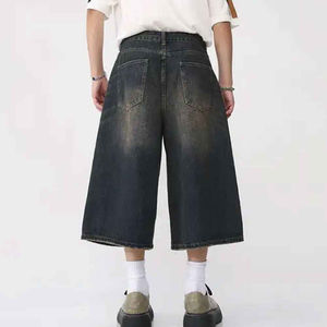 Shorts en jean en coton pour homme, style urbain estival, coupe droite, taille élastique, séchage rapide, mode vintage - Product Image 2