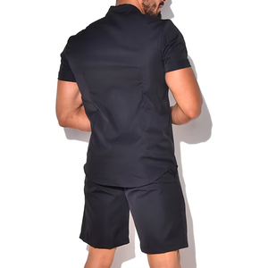 Ensemble deux pièces boutonné respirant de qualité supérieure, coupe classique, pour homme, séchage rapide, en polyester/coton molletonné, tenue décontractée d'été - Product Image 2