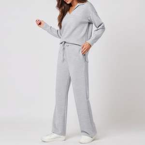 Ensemble 2 pièces personnalisé pour femmes Survêtement d'automne Sweat-shirt à cordon de serrage Pantalon de survêtement à jambe large Ensemble de salon Survêtement Broderie - Product Image 2