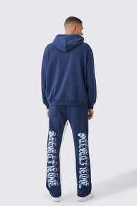 Conjunto Deportivo de Felpa Francesa Gruesa y Transpirable para Hombre, con Estampado Personalizado, Pantalones Deportivos Anchos y Acampanados, Sudadera con Capucha, Talla Grande - Product Image 2