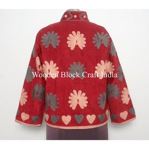 Chaqueta Floral Bordada de Otoño/Invierno para Mujer, Abrigo Étnico Hecho a Mano con Forro de Algodón, Estilo Bohemio con Logotipo Frontal - Product Image 5