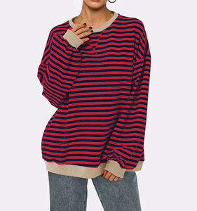 <b>Women's</b> Streetwear Trend Pullover Fashion Round Neck T Shirt Striped Sweatshirt Loose Lantern Sleeve <b>Top</b> high quality - Product Image 2