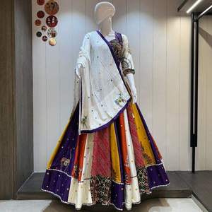 Lehenga Choli Tradicional de Algodón Jaam, Largo hasta el Suelo, Corte Ajustado, Reversible, para Mujer, Ropa Étnica para Festivales de Verano, Bordado de Primera Calidad - Product Image 1