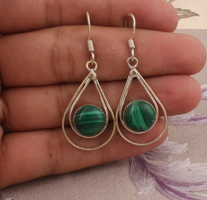 925 argent Sterling naturel Malachite ronde en forme de pierres précieuses boucles d'oreilles pour mariage filles boucle d'oreille - Product Image 1