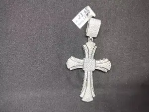 Men's Stunning Vintage <b>Cross</b> Pendant with Round Cut Moissanite Diamond 14K White <b>Gold</b> Plated Fine Pendants & Charms - Product Image 5