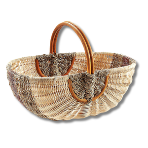 Vintage Style <b>RATTAN</b> HARVEST BASKET <b>STORAGE</b> BASKET From Vietnam With Handles for Collecting Eggs, Flowers, or Produce - Product Image 1