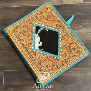 Classeur portefeuille à fermeture éclair personnalisé motif floral en cuir usiné porte-documents surdimensionné en cuir de vachette véritable à 3 anneaux - Product Image 1