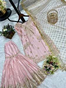 Puro Chinon seda bordado Sharara Kameez con Net Dupatta alta calidad Readymade venta al por mayor tarifas baratas - Product Image 6