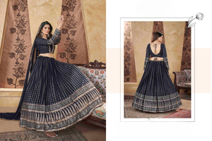Exclusivo HeavyDesigner Bollywood Chinon Seda Bordado Pesado Trabajo Lehenga - Product Image 2