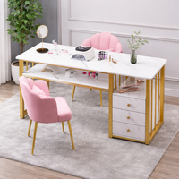 Table de Manucure Ergonomique Minimaliste en Acier Inoxydable avec Rangement, Mobilier de Salon Personnalisé, Table de Spa pour Ongles pour Salon de Beauté et Usage Commercial