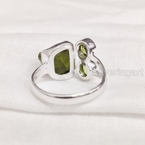 เครื่องประดับหินหยาบสำหรับผู้หญิงแหวนพลอยเพอริโดแบบธรรมชาติสำหรับงานแต่งสามชิ้น925แต่งงานแหวนเงินสเตอร์ลิง - Product Image 5