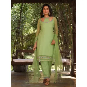 Conjunto de Traje de Manga Larga Estilo Dulce, Transpirable y Ecológico, Bordado con Encaje de Organza Verde para Mujer, Marca Saryu - Product Image 2