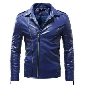 Chaqueta de cuero para hombre, chaqueta de cuero Pu delgada con cuello levantado, abrigo de manga larga, chaqueta Vintage delgada, chaqueta de PU para hombre - Product Image 5
