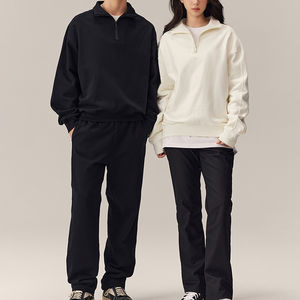 Sweat-shirt à fermeture éclair quart de tour de haute qualité 100% coton Logo personnalisé 380gsm French Terry Épaule tombante Unisexe Col rond Sweat-shirt - Product Image 4