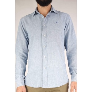 Donald Denim Lino Linn Áo Sơ Mi Cổ Điển 100% Cotton Chambray Người Đàn Ông Của Giản Dị Odm Nửa Tay Áo Mandarin Cổ Áo Nút lên Phong Cách Phương Tây - Product Image 3