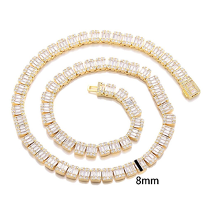 Collier tennis de luxe en moissanite et diamant taille baguette, or bicolore, style hip-hop glacé - Product Image 3