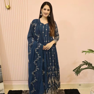 ชุดราตรีหรูหราสไตล์ pakistani จิ้งจอก georgette shalwar kameez พร้อมปักเลื่อม3มม. แขนเต็มสี่ด้านขอบ dupatta - Product Image 1