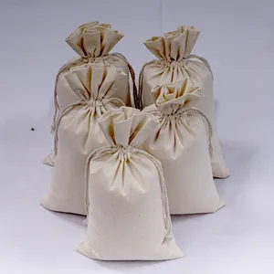 Wholesale 100% Cotton Drawstring Bags Durable and Reusable Natural Muslin Bags Environmentally Friendly and Cotton Muslin Bag