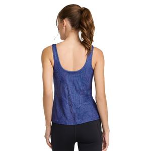 Navy Blue Womens Printed Tank Top Lightweight Scoop Neck <b>Sleeveless</b> <b>Shirt</b> with Subtle Leaf Pattern for Casual or Activewear - Product Image 3