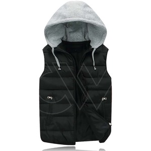 Chaleco con capucha para hombre, chaleco de invierno sin mangas con logotipo impreso personalizado y cremallera, prendas de vestir mullidas - Product Image 6