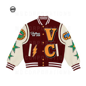 Chaqueta universitaria de béisbol para hombre con logotipo personalizado, Mangas de cuero negro y cuello alto bordado para parejas y Letterman - Product Image 4