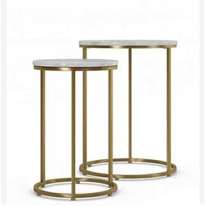Ensemble de 2 tables de chevet modernes empilables en marbre doré pour le salon et la maison - Product Image 1