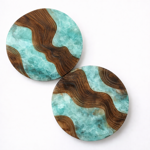 Arte de Pared de Resina Azul Verdoso y Blanco con Líneas Onduladas, Diseño Fluido, Arte Decorativo para Paredes de Hogares y Oficinas de Lujo - Product Image 6