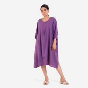 Dernières robes caftan décontractées au design unique Robe imprimée en couleur Robes courtes décontractées à manches courtes pour femmes, longueur genou - Product Image 1
