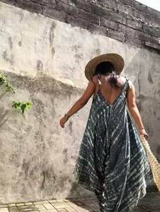 Tie Dye One Piece Backless Jumpsuit for Women High Waist Floral Print Halter V-Neck <b>100</b>% Soft <b>Rayon</b> <b>Fabric</b> Play Suit - Product Image 2