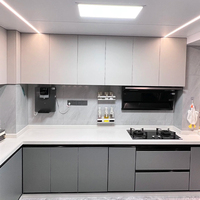 Vente en gros d'armoires de cuisine modulaires modernes en acier inoxydable ensemble complet de plan de travail antibactérien pour le salon de villa haut de gamme