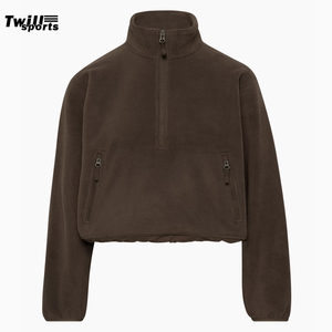Venta caliente Piel de oveja Polar Fleece Pullover 1/4-Zip Mock Neck Bolsillos de mano con cremallera Cinchable Shockcord Producto terminado - Product Image 2