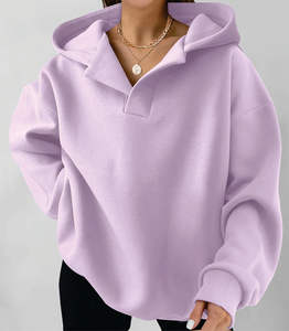Sudaderas con Capucha de Punto Sólido Casuales de Invierno para Mujer con Cuello con Cremallera y Logotipo Frontal - 100% Algodón Estilo Deportivo - Product Image 2
