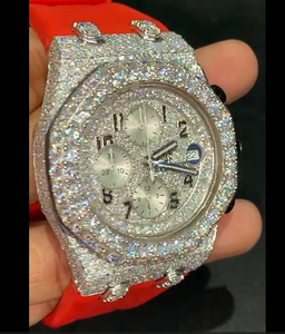 Montre pour homme entièrement sertie de diamants Moissanite VVS Mouvement à quartz Bracelet en acier inoxydable Cadran de 45 mm Chronographe Style sport et luxe - Product Image 2