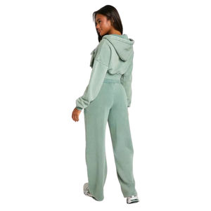 ชุดวอร์มสองชิ้นผ้าคอตตอนสีพื้นสำหรับผู้หญิงชุดวอร์ม100% มีกระเป๋าหน้าสั้นแบบสั่งทำใหม่ - Product Image 6