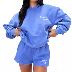 Ensemble sweat-shirt et short en molleton français 100% coton pour femme, design personnalisé, poids lourd, couleur unie, confortable et court, ensemble de survêtement - Product Image 5