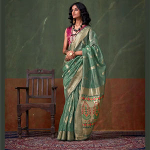 Designer Traditional Paithani Silk Saree Beautifully Woven Pakistani Style for Wedding Parties - Product Image 1
