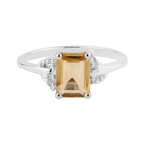 Shah Gems Women's Natural Citrine White Topaz <b>Ring</b> <b>925</b> Sterling <b>Silver</b> Emerald Cut Statement <b>Ring</b> 14k Metal Purity Everyday Wear - Product Image 2
