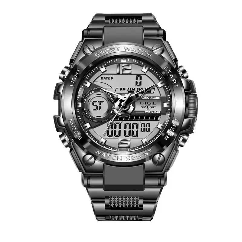 Dial grande de silicona LED temporizador de funcionamiento versátil digital hombres reloj deportes al aire libre estilo