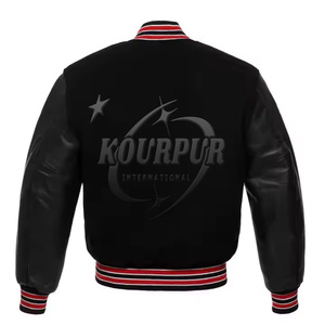 Varsity Baseball Blouson aviateur léger Support personnalisé Couleur noire Texte Logo Style Letterman - Product Image 2