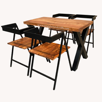 Made In India Hochwertige moderne Großhandel Massivholz platte Eisen beine Runde Rechteck Esstisch mit 4 Stuhl Set zum Verkauf