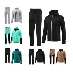 ชุดวิ่งออกกำลังกาย2ชิ้นของผู้ชายชุดวอร์มคอปกตั้งและปิดด้วยเชือกรูดโลโก้ด้านหน้าขนาดใหญ่พิเศษ - Product Image 3