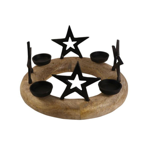 Article le plus vendu Fonte d'aluminium de Noël 4 étoiles et 4 T-Light avec base ronde en bois de manguier Cadeaux décoratifs de table à vendre - Product Image 5