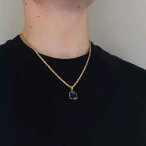 Collar con colgante de ónix azul de oro de 18 quilates, joyería para hombre, Colgante de Piedra hecho a mano, collar de oro elegante, regalo - Product Image 6